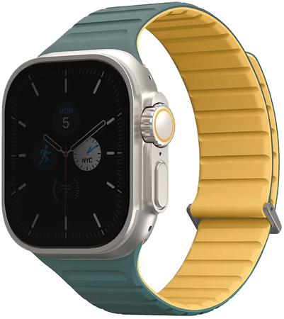 Ремешок для Apple Watch 49/45/44/42 mm Uniq Revix EVO reversible Magnetic Viridian Green/Burnt Yell, Цвет: Green / Зеленый