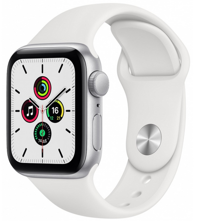 Apple Watch SE 44mm Silver Aluminum Case with White Sport Band