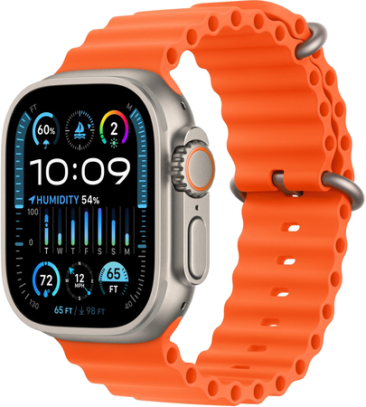 Apple Watch Ultra 2 GPS + Cellular, 49 мм, корпус из титана, ремешок Ocean оранжевого цвета, Экран: 49, Цвет: Orange / Оранжевый
