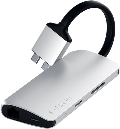 USB-хаб Satechi Type-C Dual Multimedia Adapter для Macbook с двумя портами USB-C Silver, изображение 2