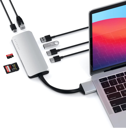 USB-хаб Satechi Type-C Dual Multimedia Adapter для Macbook с двумя портами USB-C Silver, изображение 4