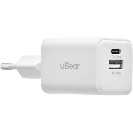 Сетевое зарядное устройство uBear Bridge 30W, 2 ports (USB-A, USB-C) Белый, изображение 3