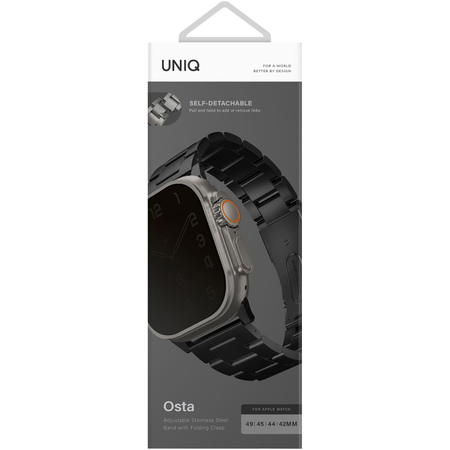 Ремешок для Apple Watch 49/45/44/42 mm Uniq OSTA Steel Strap with Self-Adjustable Links Black, изображение 4