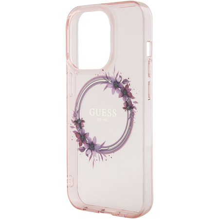Чехол для iPhone 15 Pro Guess PC/TPU Flowers Wreath Hard Pink (MagSafe), Цвет: Pink / Розовый, изображение 4