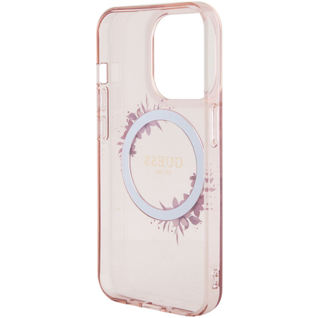 Чехол для iPhone 15 Pro Guess PC/TPU Flowers Wreath Hard Pink (MagSafe), Цвет: Pink / Розовый, изображение 5