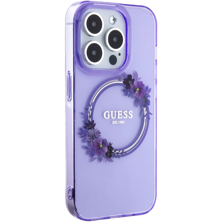 Чехол для iPhone 15 Pro Guess PC/TPU Flowers Wreath Hard Purple (MagSafe), Цвет: Purple / Сиреневый, изображение 3