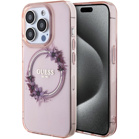 Чехол для iPhone 15 Pro Guess PC/TPU Flowers Wreath Hard Pink (MagSafe), Цвет: Pink / Розовый, изображение 6