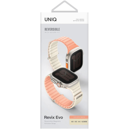 Ремешок для Apple Watch 49/45/44/42 mm Uniq Revix EVO Reversible Magnetic Crepe Pink/Ivory, Цвет: Pink / Розовый, изображение 6