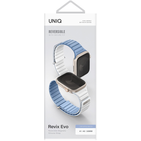 Ремешок для Apple Watch 41/40/38 mm Uniq Revix EVO Reversible Magnetic Powder Blue/White, изображение 5