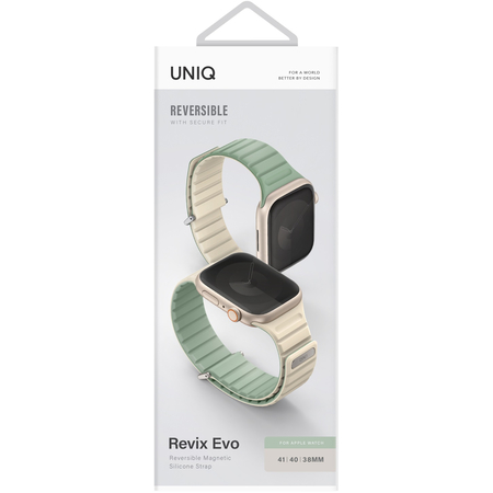 Ремешок для Apple Watch 41/40/38 mm Uniq Revix EVO Reversible Magnetic Soft Mint/Beige, изображение 5