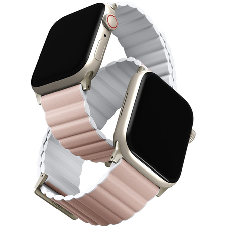 Ремешок для Apple Watch 49/45/44/42 mm Uniq Revix Premium Ed. Leather/Silicone Blush Pink/White, изображение 2