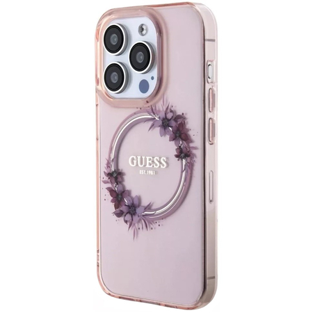 Чехол для iPhone 15 Pro Guess PC/TPU Flowers Wreath Hard Pink (MagSafe), Цвет: Pink / Розовый, изображение 2