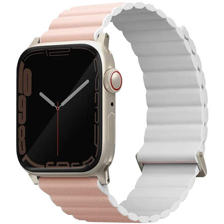 Ремешок для Apple Watch 49/45/44/42 mm Uniq Revix Premium Ed. Leather/Silicone Blush Pink/White