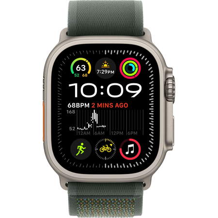 Apple Watch Ultra 2 GPS + Cellular, 49 мм, корпус из бежевого титана, ремешок Trail зеленого цвета, Экран: 49, Цвет: Green / Зеленый, изображение 2
