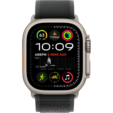 Apple Watch Ultra 2 GPS + Cellular, 49 мм, корпус из бежевого титана, ремешок Trail черного цвета, Экран: 49, Цвет: Black / Черный, изображение 2