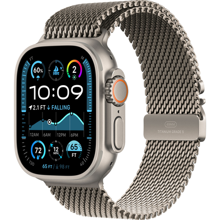 Apple Watch Ultra 2 GPS + Cellular, 49 мм, корпус из бежевого титана, ремешок Milanese бежевого цвета, Экран: 49, Цвет: Natural Titanium