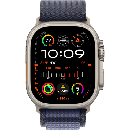 Apple Watch Ultra 2 GPS + Cellular, 49 мм, корпус из бежевого титана, ремешок Alpine темно-синего цвета, Экран: 49, Цвет: Navy / Синий, изображение 2