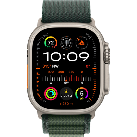 Apple Watch Ultra 2 GPS + Cellular, 49 мм, корпус из бежевого титана, ремешок Alpine зеленого цвета, Экран: 49, Цвет: Dark green / Темно-зеленый, изображение 2