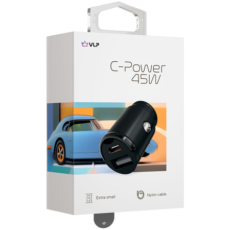 Автомобильное зарядное устройство VLP 45W USB-C + USB-A с USB-C кабелем, Black, изображение 6