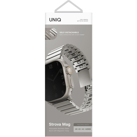 Ремешок для Apple Watch 49/46/45/44mm Uniq Strova MAG Strap Link Steel Silver, изображение 4