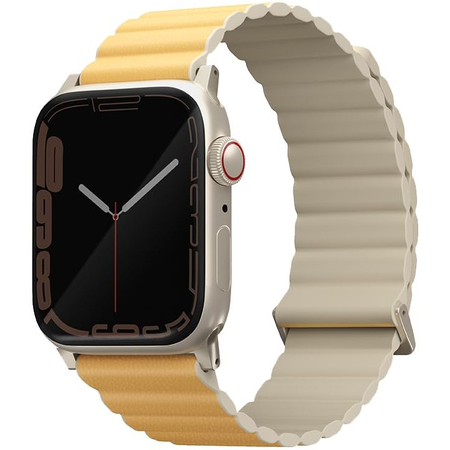 Ремешок для Apple Watch 49/46/45/44 mm Uniq Revix Premium Ed. Leather/Silicone Canary Yellow/Ivory