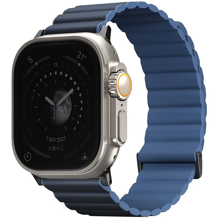 Ремешок для Apple Watch 49/46/45/44 mm Uniq Revix Premium Ed. Leather/Silicone Prussian/Mist Blue