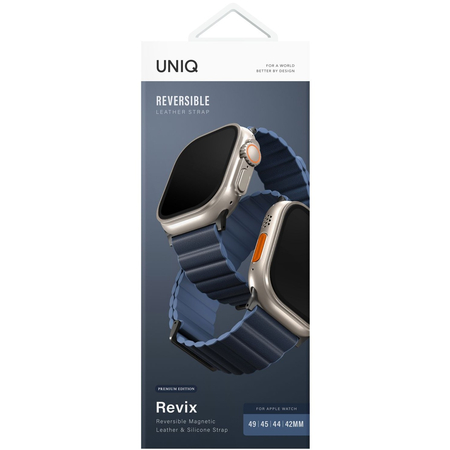 Ремешок для Apple Watch 49/46/45/44 mm Uniq Revix Premium Ed. Leather/Silicone Prussian/Mist Blue, изображение 3