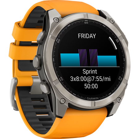 Garmin Fenix 8 51 Amoled Sapphire Graphite DLC Titanium with Spark Orange Silicone, изображение 2