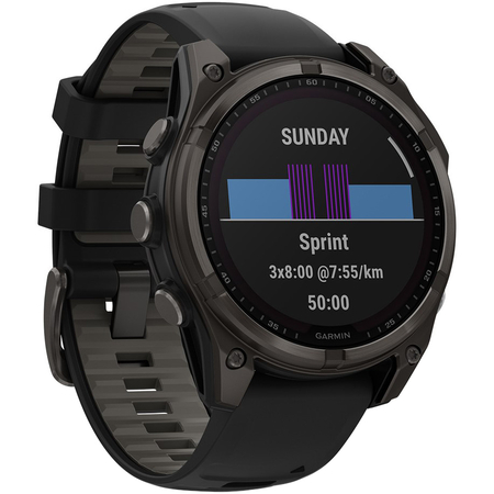 Garmin Fenix 8 51 Solar Sapphire Carbon Gray DLC Titanium with Black Silicone, изображение 2