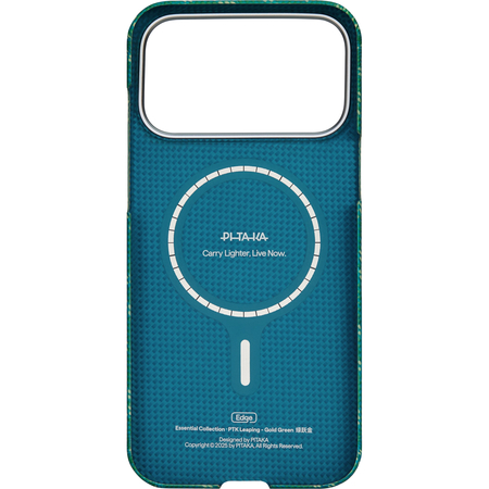 Чехол для iPhone 17 Pro Max Pitaka Monogram Ultra Slim Case Gold/Green, изображение 3