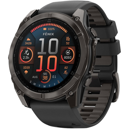 Garmin Fenix 8 51 Amoled Sapphire Carbon Gray DLC Titanium with Black Silicone, Экран: 51, Цвет: Carbon Gray
