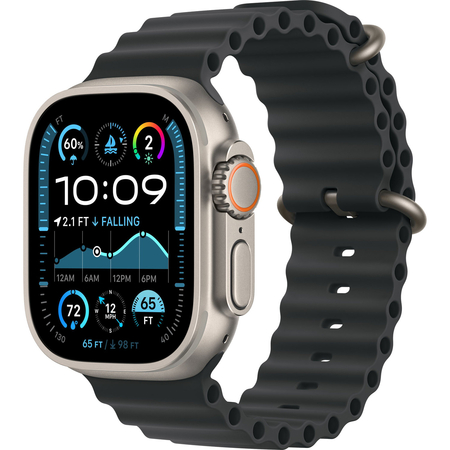 Apple Watch Ultra 2 GPS + Cellular, 49 мм, корпус из бежевого титана, ремешок Ocean черного цвета, Экран: 49, Цвет: Black matte / Черный матовый