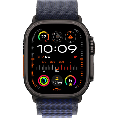 Apple Watch Ultra 2 GPS + Cellular, 49 мм, корпус из черного титана, ремешок Alpine темно-синего цвета, Экран: 49, Цвет: Navy / Синий, изображение 2