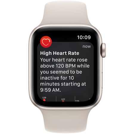 Apple Watch SE 2 2024, 40 мм, корпус из алюминия цвета «сияющая звезда», спортивный ремешок цвета «сияющая звезда», Экран: 40, Цвет: Starlight / Сияющая звезда, Возможности подключения: GPS, изображение 4