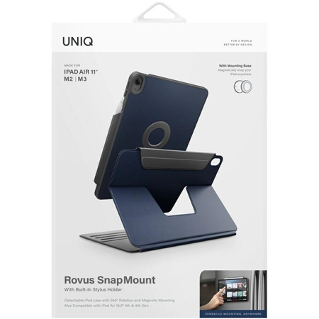 Чехол для iPad Air 11 (2024-2026) Uniq ROVUS SnapMount Magnetic 360 Rotating Detachable Navy Blue, изображение 8