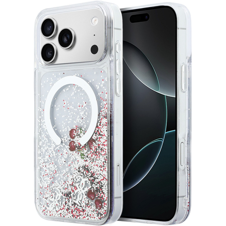 Чехол для iPhone 17 Pro Max Guess Liquid Glitter Cherries and 4G Charms Hard Silver, изображение 7