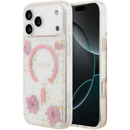 Чехол для iPhone 17 Pro Guess IML Epoxy Dried Flowers and Glitters Hard Pink, изображение 7