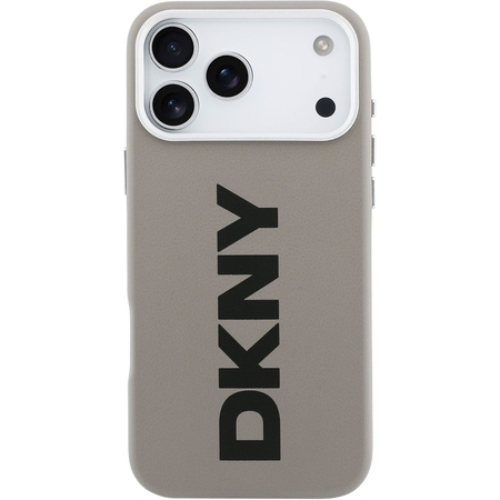 Чехол для iPhone 17 Pro CG Mobile DKNY PU Full Wrapped leather Verical logo Metal Cam Hard Beige