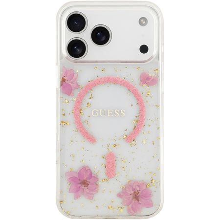 Чехол для iPhone 17 Pro Guess IML Epoxy Dried Flowers and Glitters Hard Pink