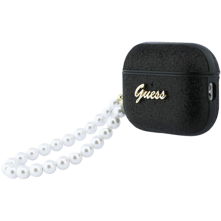 Чехол для Airpods Pro 3 Guess Glitter flakes Metal logo with Pearl hand strap Black, изображение 3