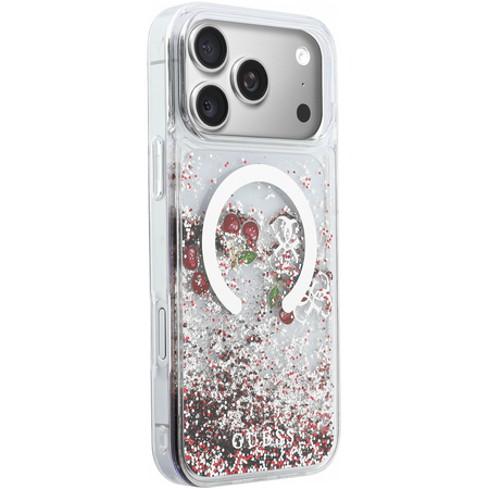 Чехол для iPhone 17 Pro Max Guess Liquid Glitter Cherries and 4G Charms Hard Silver, изображение 3
