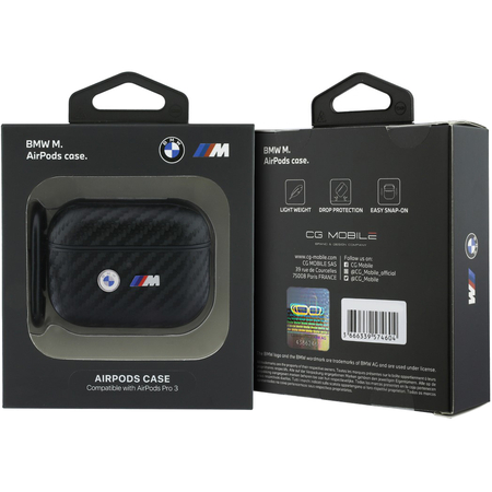 Чехол для Airpods Pro 3 CG Mobile BMW M-series PU carbon Double metal logo Black, изображение 4
