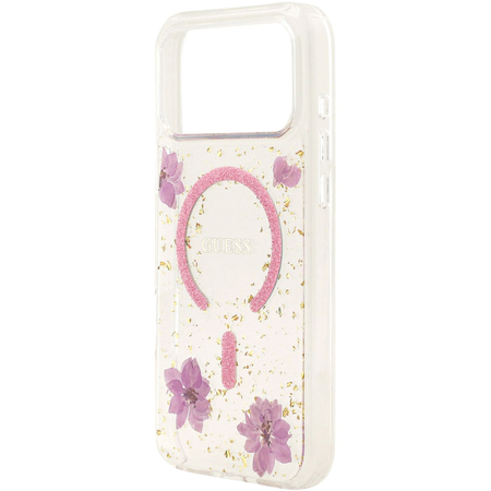 Чехол для iPhone 17 Pro Guess IML Epoxy Dried Flowers and Glitters Hard Pink, изображение 5
