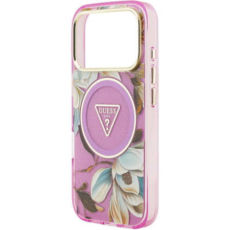 Чехол для iPhone 17 Pro Guess IML Glitter Flowers Triangle logo Metal Cam Hard Purple, изображение 5