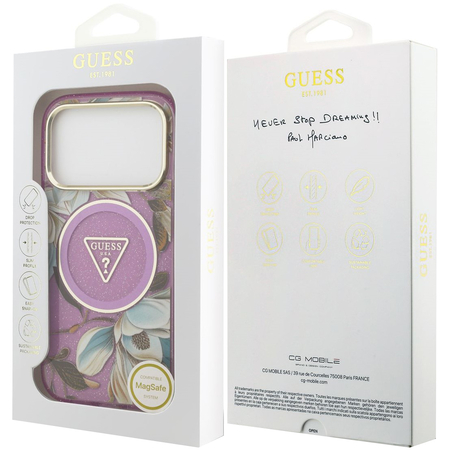 Чехол для iPhone 17 Pro Guess IML Glitter Flowers Triangle logo Metal Cam Hard Purple, изображение 8