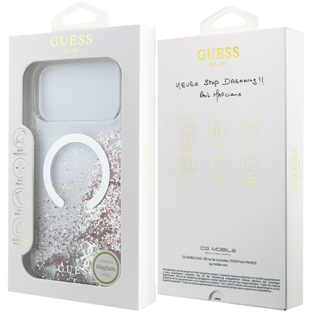 Чехол для iPhone 17 Pro Max Guess Liquid Glitter Cherries and 4G Charms Hard Silver, изображение 8