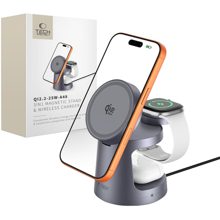 Беспроводное зарядное устройство Tech-Protect A48 3 in 1 Magnetic MagSafe Wireless Charger 25W QI2.2 Dark Grey, изображение 6