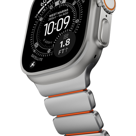 Ремешок для Apple Watch 45/46/49mm Nomad Stratos Natural Titanium Ultra Orange FKM, изображение 6