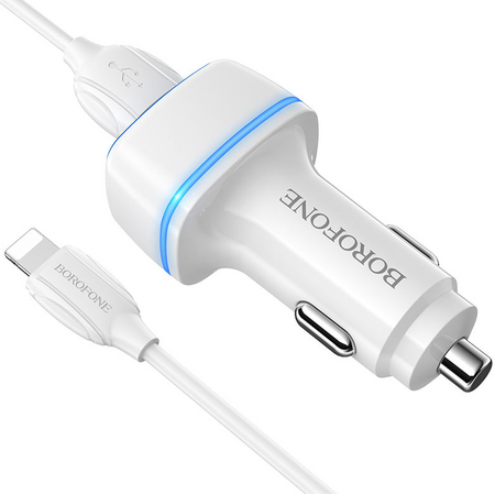 Автомобильное зарядное устройство Borofone BZ14 + Кабель, белый