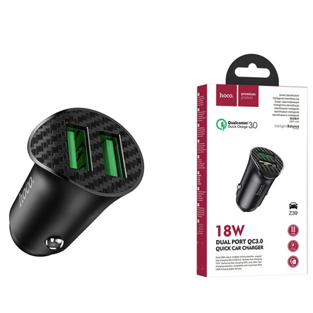 Автомобильное зарядное устройство HOCO Z39 2*USB/ 5V-9V-12V/ 1.5A-3A/ QC3.0/ 18W (черный), изображение 4